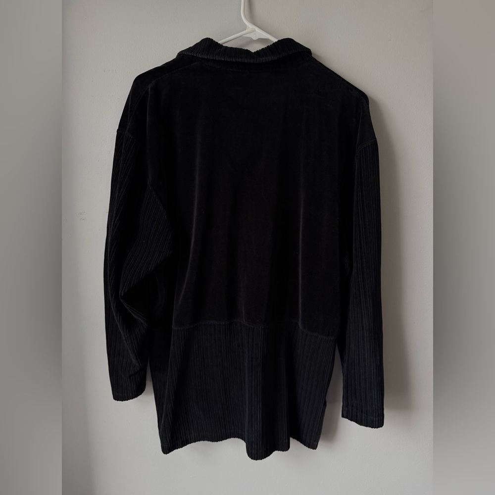 VTG Liz Claiborne Black Zip-Up Sweater Suede Cotton Pattern Pullover Soft Size L - Picture 7 of 9